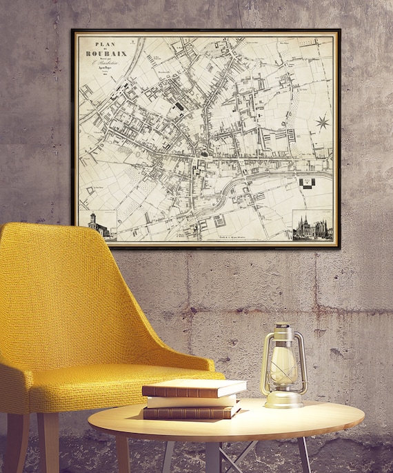 Old map of Roubaix map - Historical map reproduction, available on paper or canvas