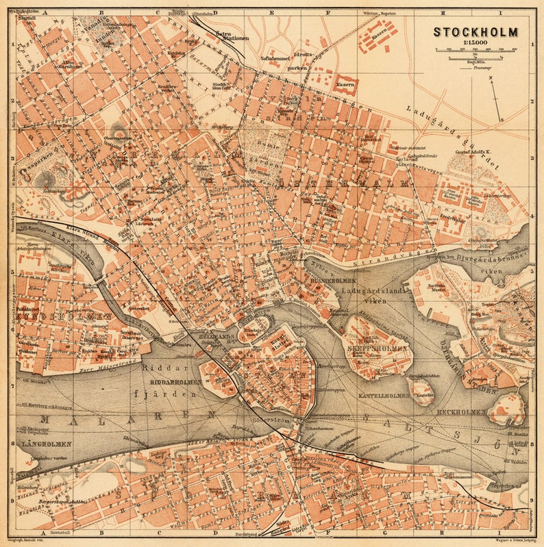 Old map of Stockholm Historical plan of Stockholm fine | Etsy