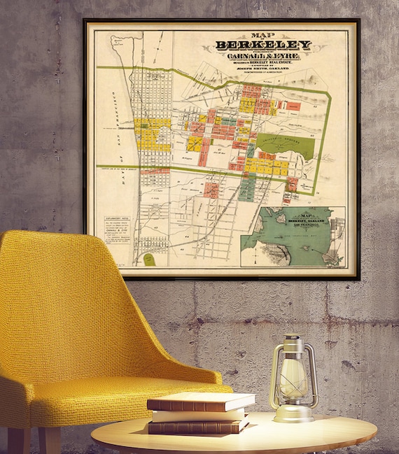 Berkeley  map - Old map of Berkeley (CA) fine print on paper or canvas