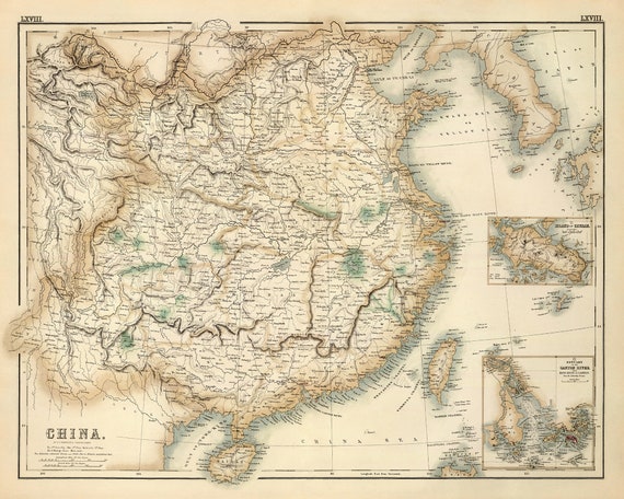 Ancienne carte de Chine - Avec des illustrations au verso montrant la vie et la culture chinoises 1900 - France