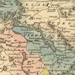 Carte historique de l'Irlande - Ancienne carte restaurée, belle reproduction sur papier ou toile image 4