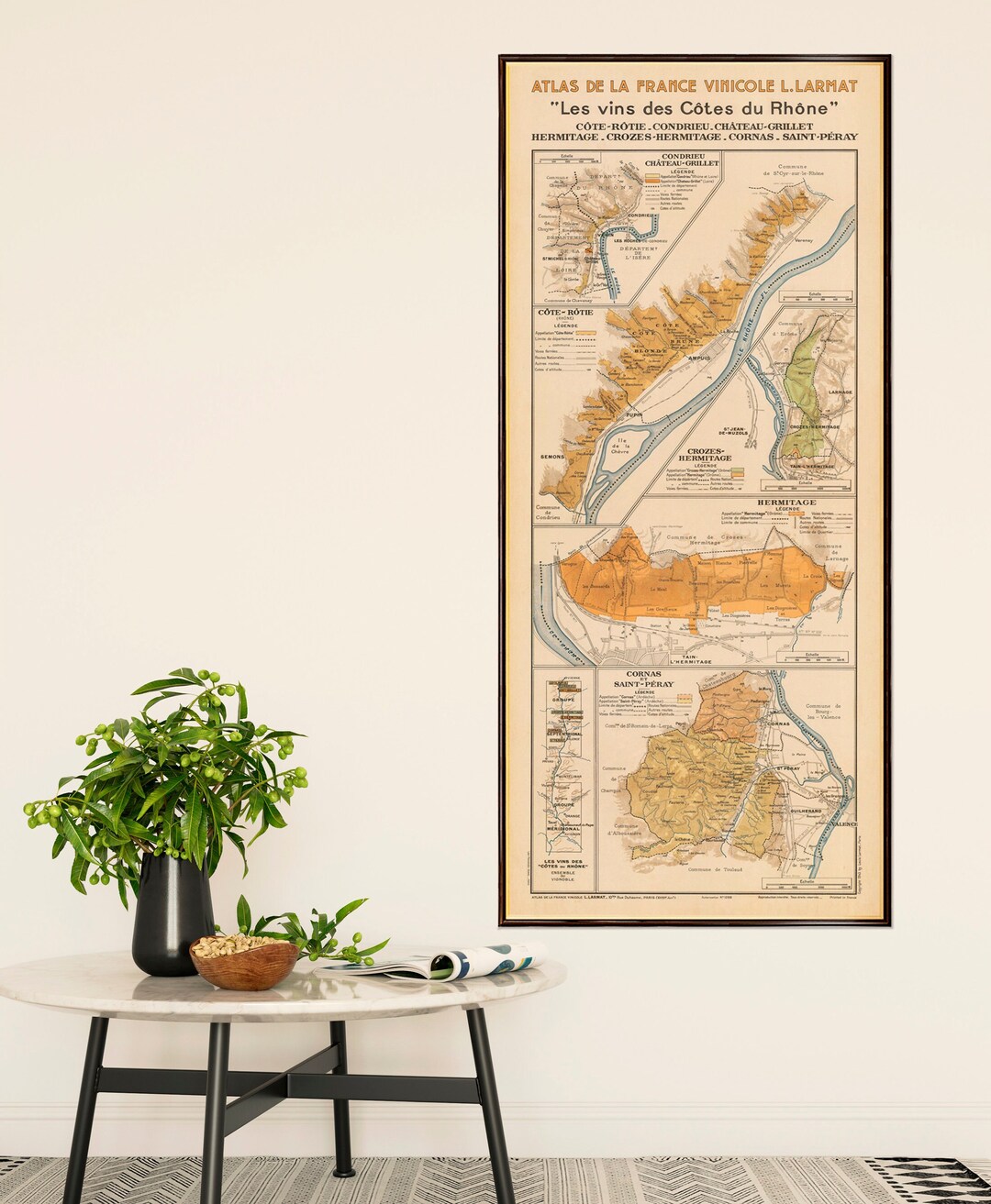 France Wine Atlas, Côtes Du Rhône Wine Region, Vintage Map Poster