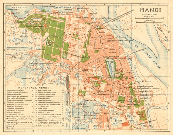 Map of Hanoi - Vintage Map of Hanoi, Interwar Period, the Imperial
