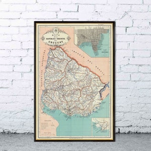 Carte de l'Uruguay - Ancienne carte de l'Uruguay, impression d'archives - Impression giclée sur papier ou toile