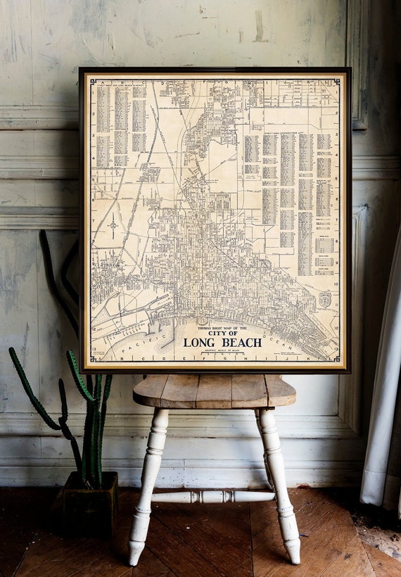 Old map of Long Beach - Vintage city plan restored, wall map reproduction, two versions, available on paper or canvas