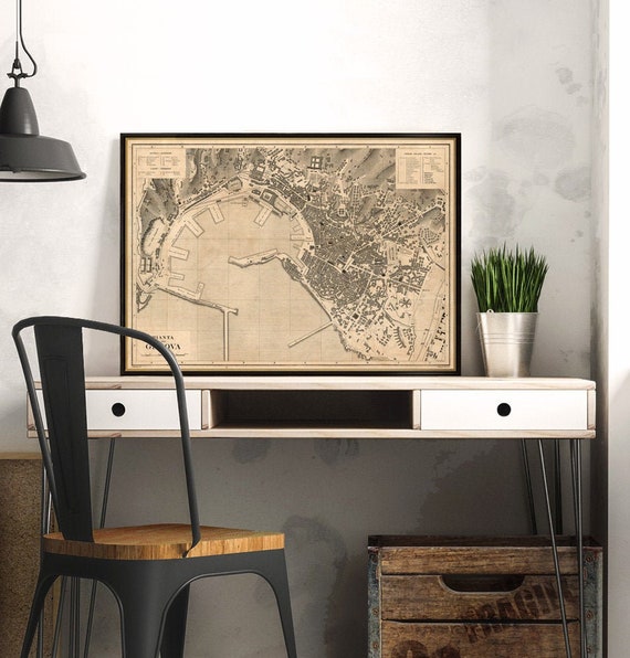 Old map of Genoa- Historical map print on paper or canvas