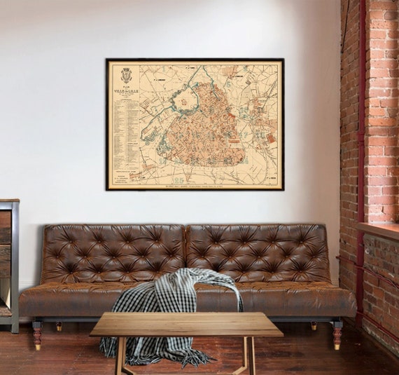 Lille map - Old map of Lille from 1892, vintage city plan, wall map decor, archival print