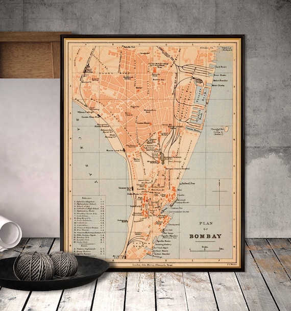 Bombay map - Old map of Bombay (Mumbai) fine print - Wonderful map print for wall decoration