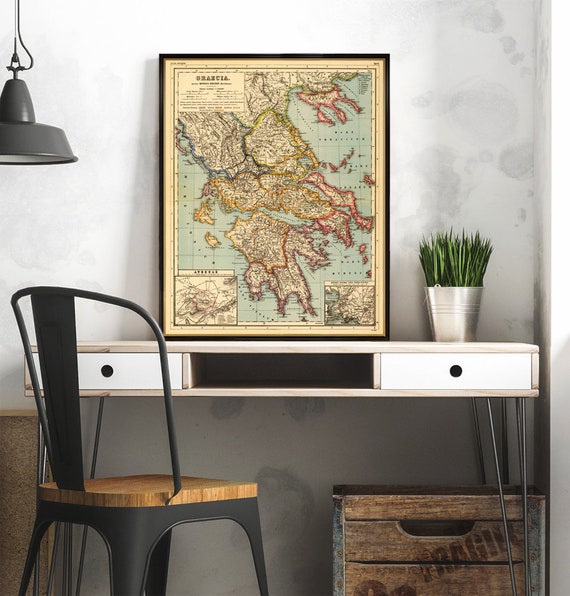 Map of Greece - Historic map of Greece - Old map fine print on fine coated paper or canvas