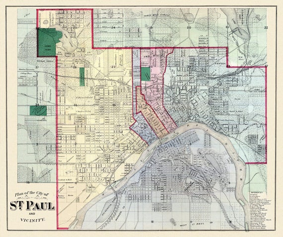 Old Map of St. Paul minnesota Saint Paul Map Fine Print 