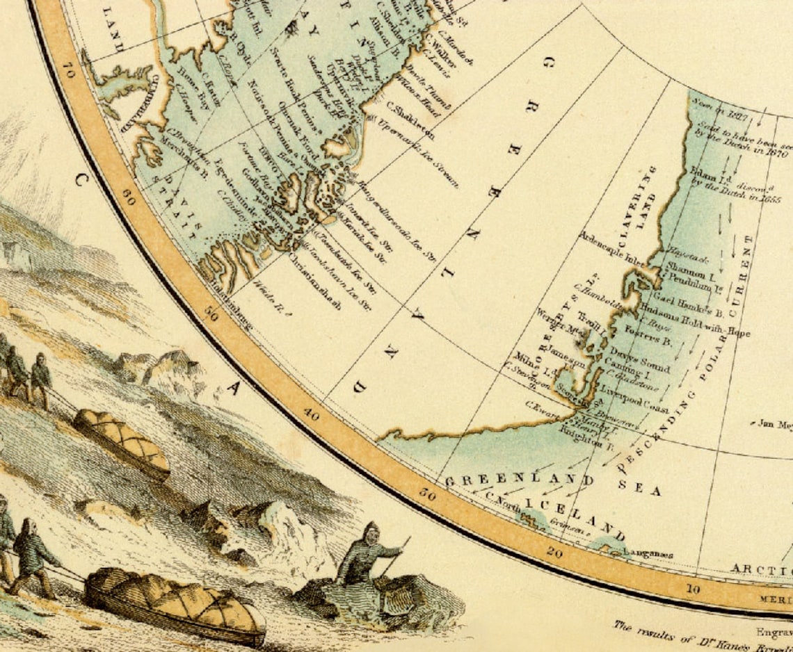 Arctica map Marvelous map of the Arctic Regions Arctic | Etsy