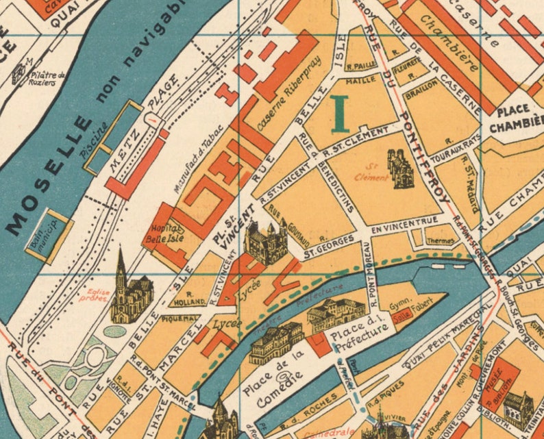 Map of Metz france Old City Plan From 1930 Giclee Fine - Etsy