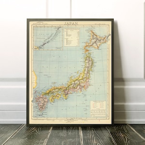 Kaart Japan: oude kaart van Japan, inclusief het eiland Hokkaido, muurkaart afdrukken op papier of canvas