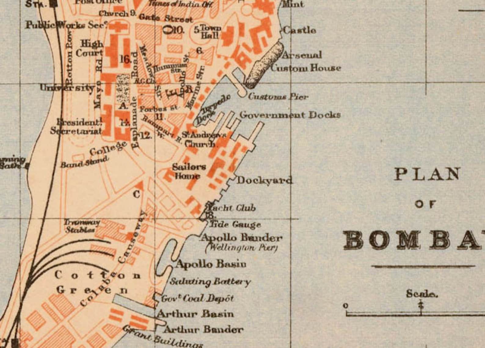 Mapa de Bombay Antiguo mapa de Bombay Mumbai letra pequeña Etsy