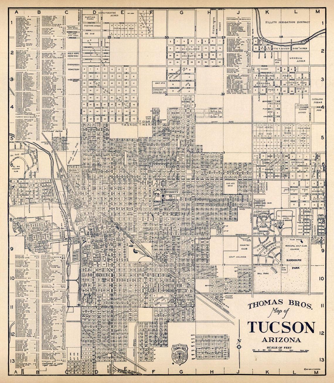 Tucson Map Vintage City Plan of Tucson Archival Print Etsy