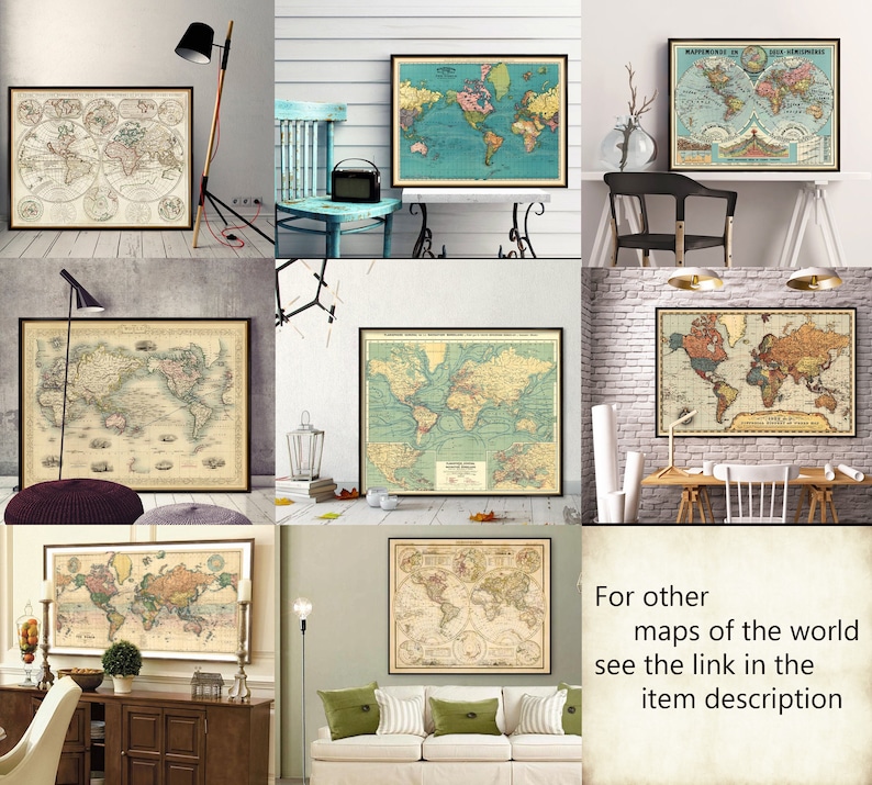World map Old map of the world restored Wall maps World map archival print on paper or canvas image 7