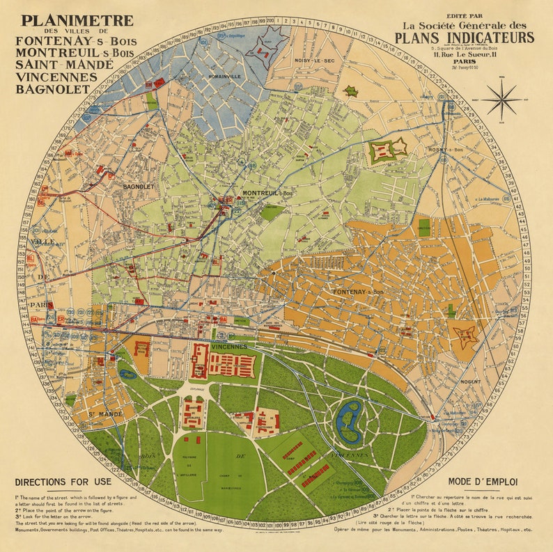 Carte ancienne de Vincennes, Bagnolet, Fontenay-s-Bois, Montreuil-s-Bois - Impression fine sur papier fin couché ou toile image 2