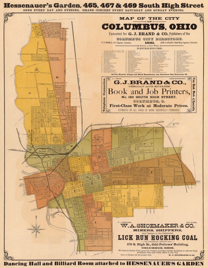 Old map of Columbus Ohio, decorative old city map print, house gift image 2