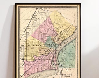 Mappa di Toledo - Stampa di una mappa antica - Mappa di Toledo (Ohio) - Stampa fine su carta o tela
