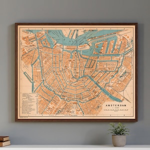 Carte vintage d'Amsterdam | Plan de la vieille ville imprimé