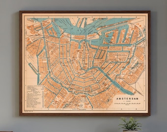 オランダ、アムステルダムの古地図、16 世紀の都市地図、美術複製