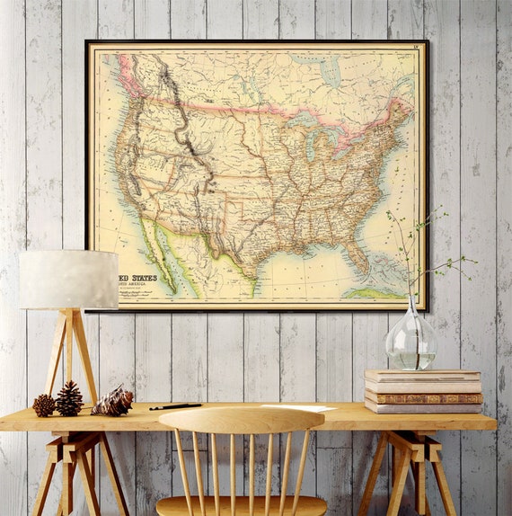 Map of USA -  Giclee archival print - USA map - Fine print - Wall map, available on canvas or paper