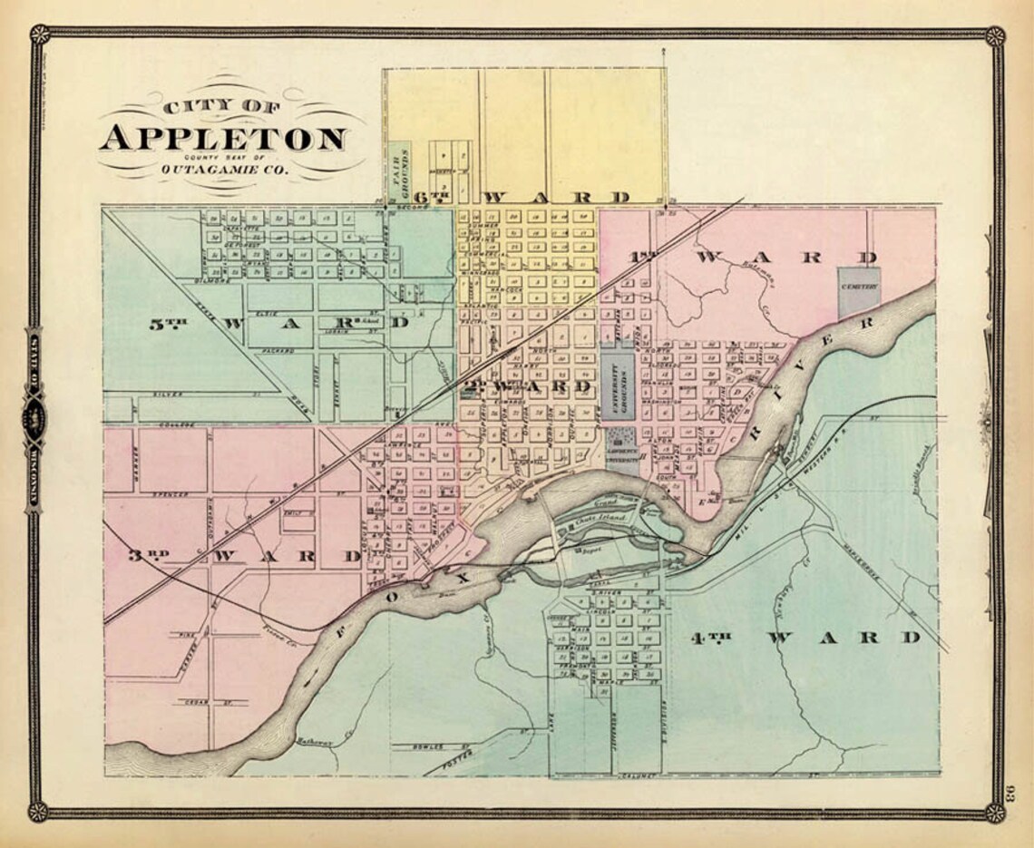 Appleton Map Old Map Historical Map Print on Canvas or Etsy