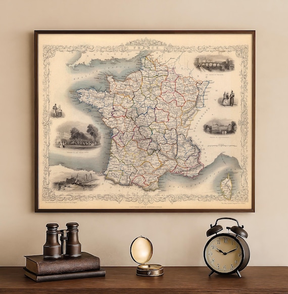 フランスアンティーク　MAP Antique Map of France Print | Vintage Geography Art | Historical