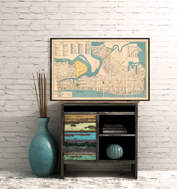 Atlantic City map, vintage city map restored, wall map poster