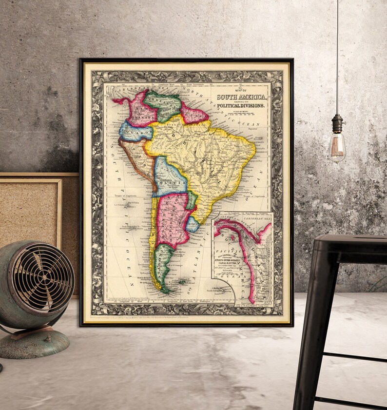 South America map   Old map of South America  Archival print image 0