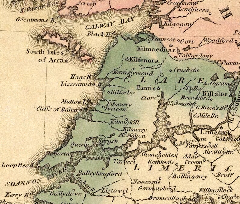 Carte historique de l'Irlande - Ancienne carte restaurée, belle reproduction sur papier ou toile image 3