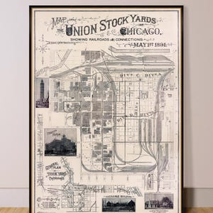 Plan des Chicago Union Stock Yards, carte historique restaurée, un aperçu du passé industriel