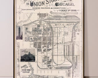 Map of Chicago Union Stock Yards, historical map restored, a glimpse into the industrial past