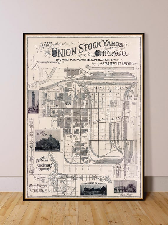 Map of Chicago Union Stock Yards, historical map restored, a glimpse into the industrial past