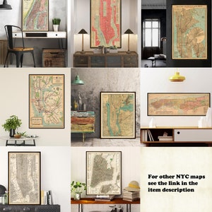 Old map of New York City from 1892, large wall map decor, colorful city map of NYC with a wonderful patina image 10