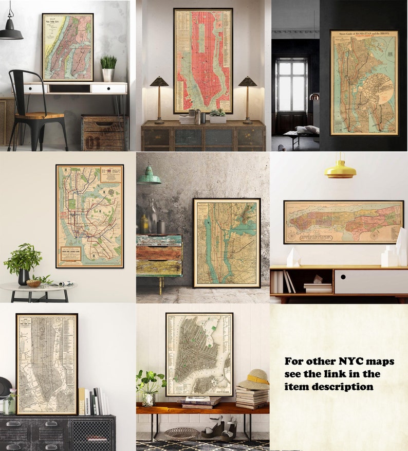 Old map of New York City from 1892, large wall map decor, colorful city map of NYC with a wonderful patina image 10