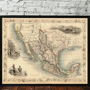 Carte du Mexique - ancienne carte du Mexique - Petits caractères - Carte restaurée
