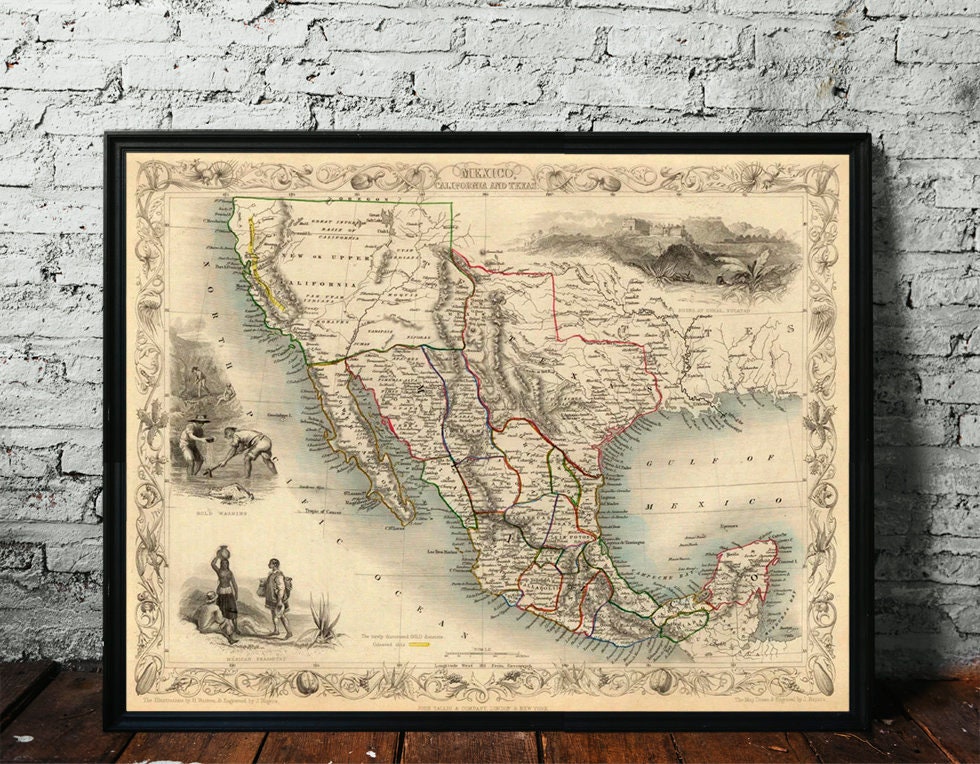 Mexico map - Vintage map of Mexico - Fine print - Restored map