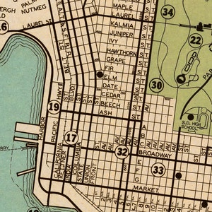 Vintage Map of San Diego Restored Map Large Wall Map Reproduction, Available on Paper or Canvas 