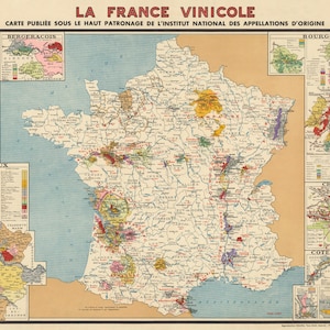 Wine map of France Old map of France showing the wine regions, France map fine art print, house gift idea image 3