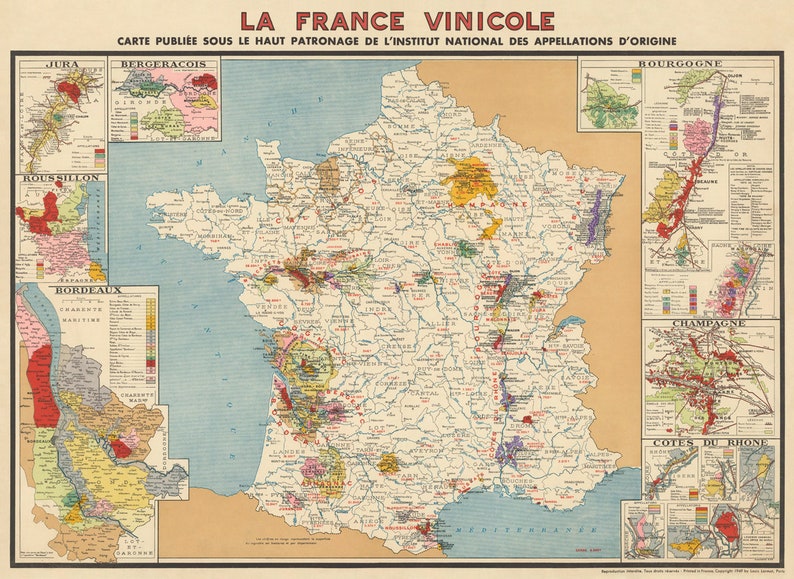 Wine map of France Old map of France showing the wine regions, France map fine art print, house gift idea image 3