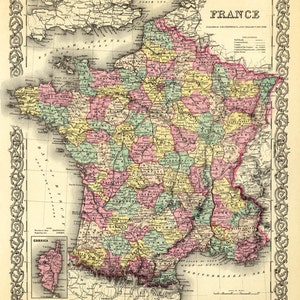 Carte de France vintage, impression fine - La carte de France - Impression d'archives sur papier ou toile image 2