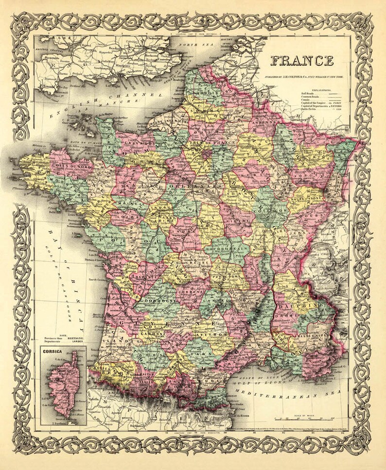 Carte de France vintage, impression fine - La carte de France - Impression d'archives sur papier ou toile image 2