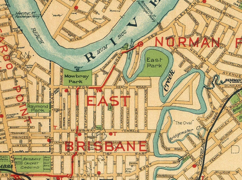 Brisbane Map Old Map of Brisbane Print Old City Map Etsy Australia