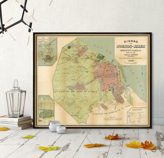 Old map of Buenos Aires - Argentina - City plan of Buenos Aires - Wonderful vintage map reproduction, available on canvas or paper