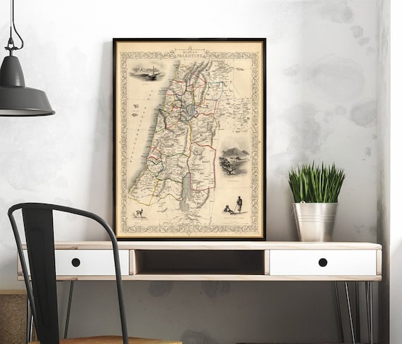 Historical map of Palestine - Two versions: Ancient and Modern Palestine - Fine reproduction on paper or canvas