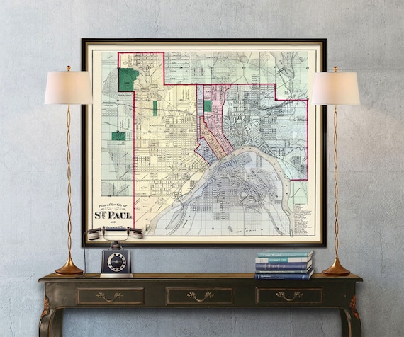 Old map of St. Paul  (Minnesota)  - Saint Paul map  fine print