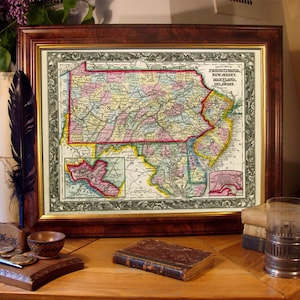 Vintage state map of Delaware, Maryland, New Jersey and  Pennsylvania - print on paper or canvas