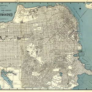 Vintage map of San Francisco, huge wall map of San Francisco, industrial style map decor image 2