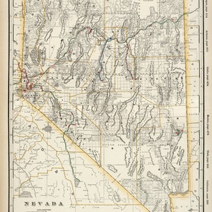 Nevada map Large old map of Nevada from 1901, fine print on paper or canvas image 2